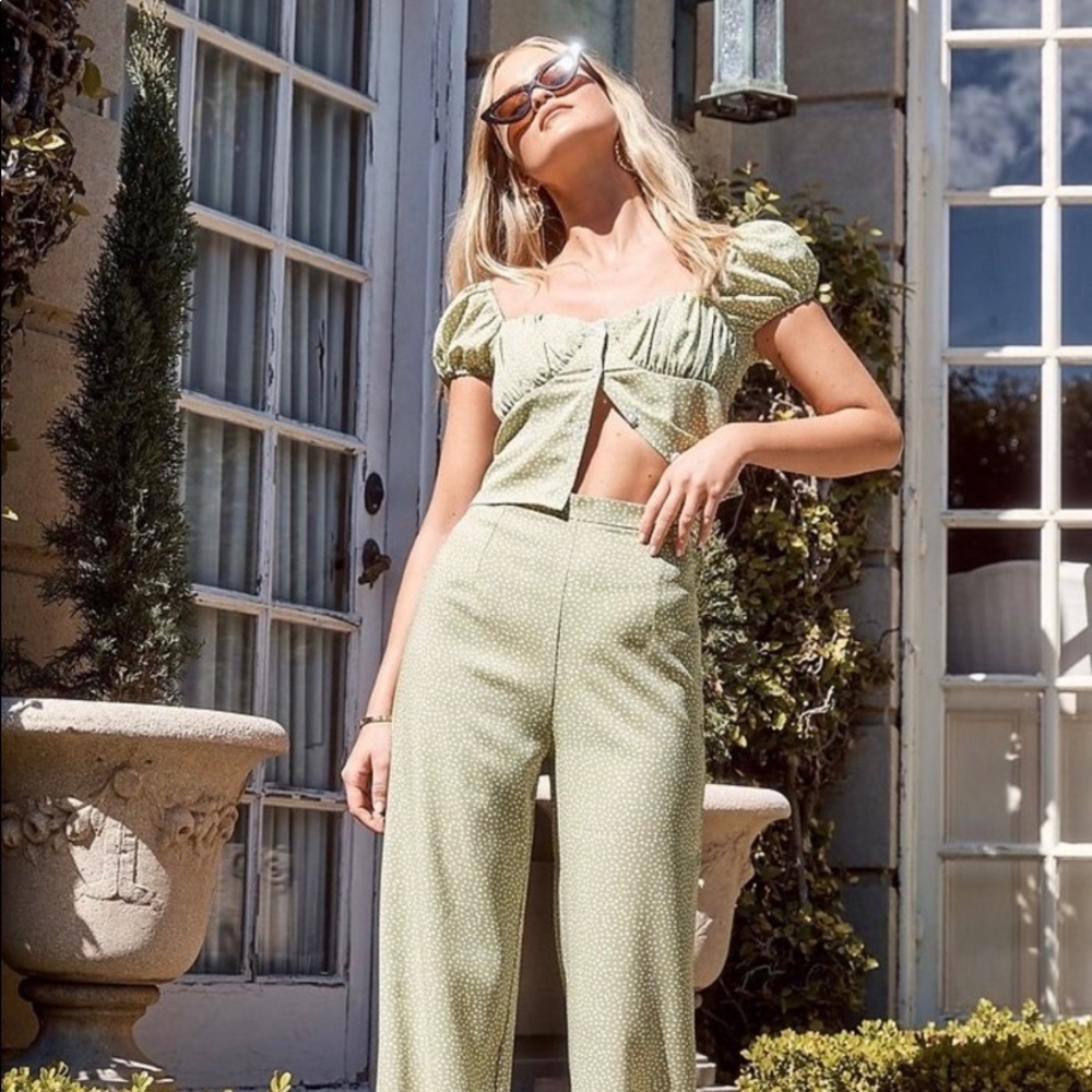 Nasty Gal Green Polka Dot Two Piece Pant Set